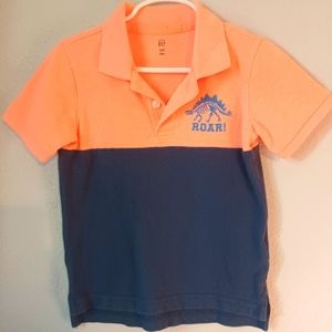 Gap Short Sleeve Polo 🦕🦖 "Roar" Neon Orange/Coral Navy Boy Sz 3T